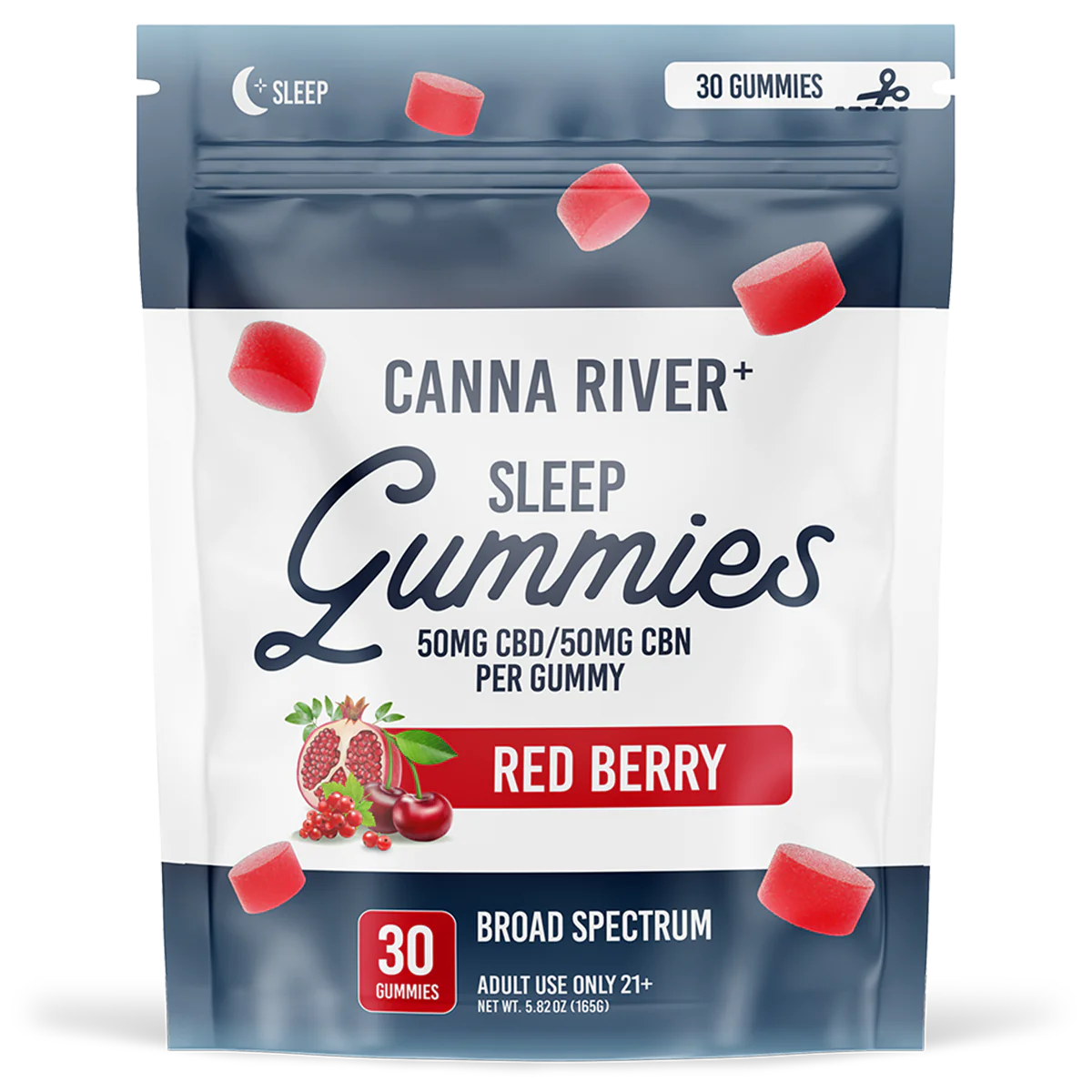 Canna River - Broad Spectrum CBD/CBN Gummies - Sleep - Red Berry - 30 Gummies (100MG Each)