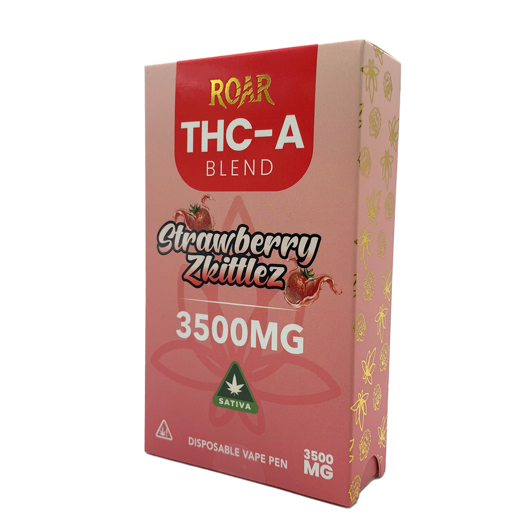 Roar - THCA - Blend Disposable Vape - 3500MG - Strawberry Zkittlez - S - Super Chill Store.com Roar - THCA - Blend Disposable Vape - 3500MG - Strawberry Zkittlez - S - Super Chill Store.com