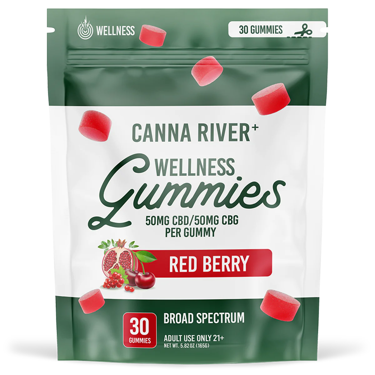 Canna River - Broad Spectrum CBD/CBG Gummies - Wellness - Red Berry - 30 Gummies (100MG Each)