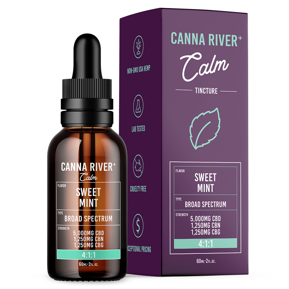 Canna River - Broad Spectrum CBD/CBN/CBG Calm Tincture - Sweet Mint - 60mL