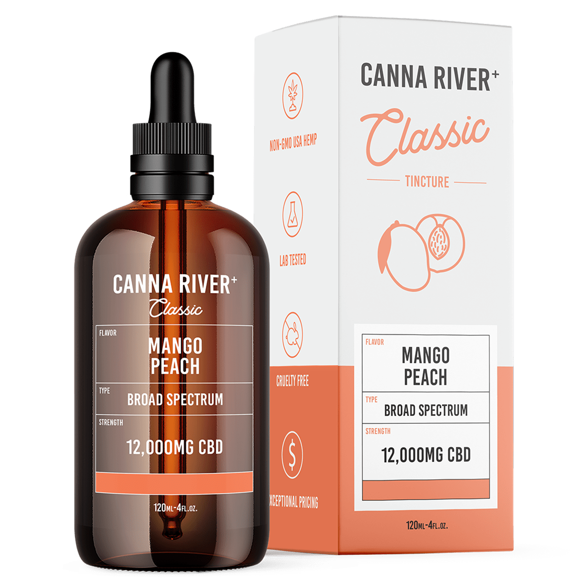 Canna River - Broad Spectrum CBD Classic Tincture - Mango Peach - 120mL