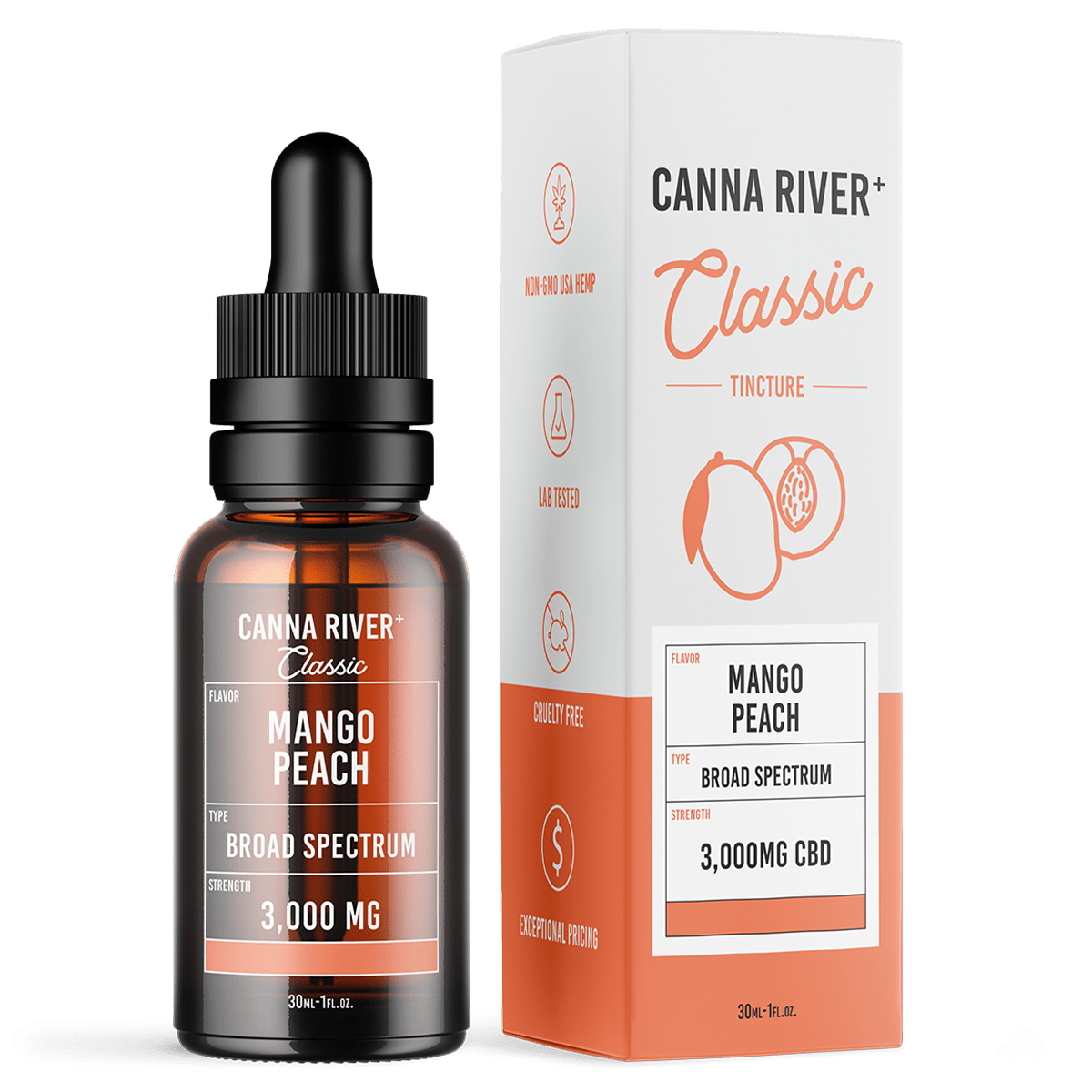 Canna River - Broad Spectrum CBD Classic Tincture - Mango Peach - 30mL