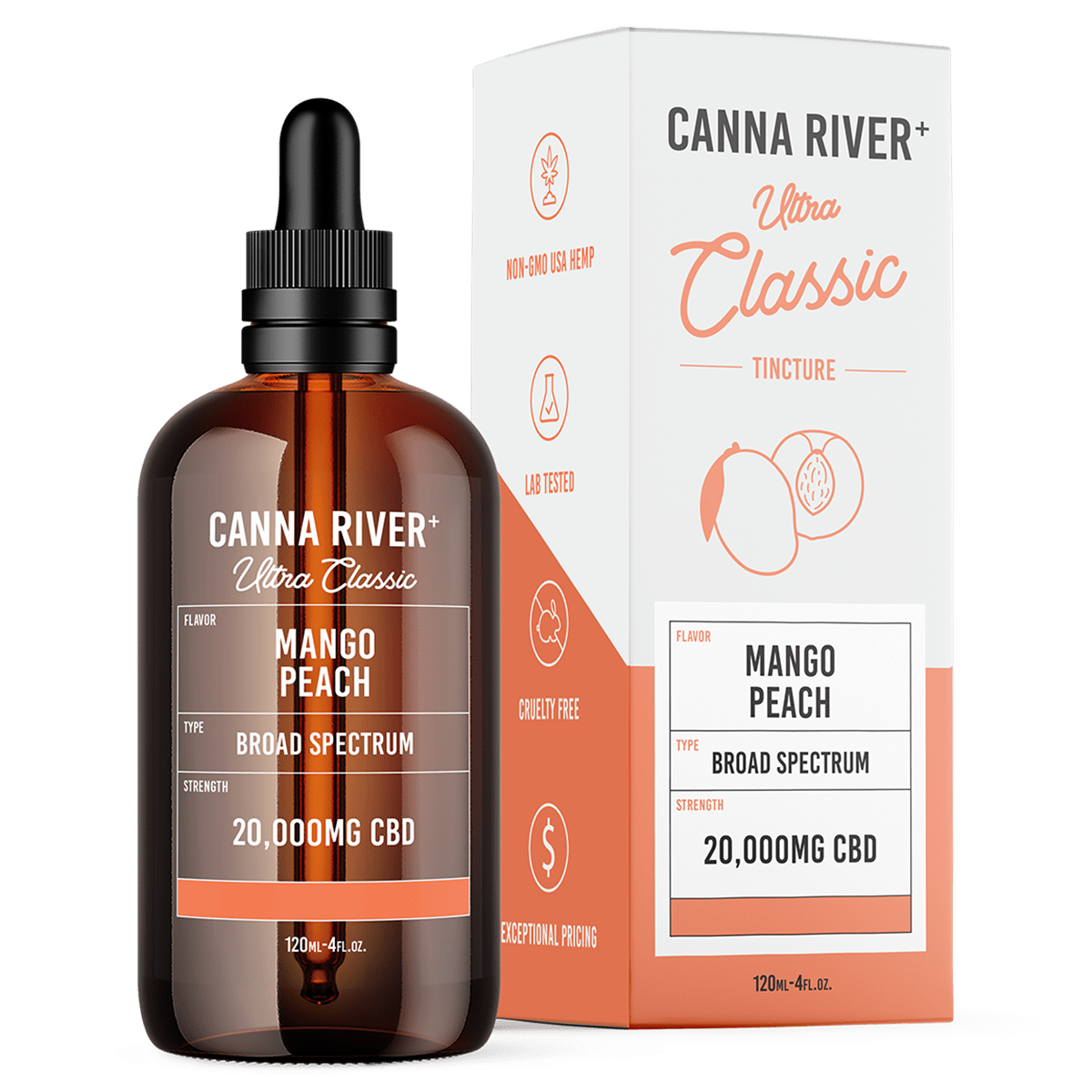 Canna River - Broad Spectrum CBD Ultra Classic Tincture - Mango Peach - 120mL