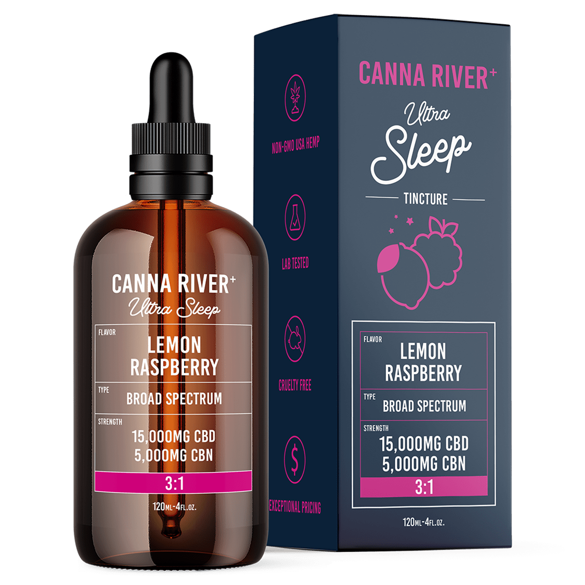 Canna River - Broad Spectrum CBD/CBN Ultra Sleep Tincture - Lemon Raspberry - 120mL