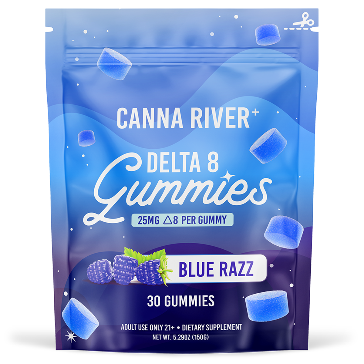 Canna River - Delta 8 Gummies - Blue Razz - 30 Gummies (25MG Each ...