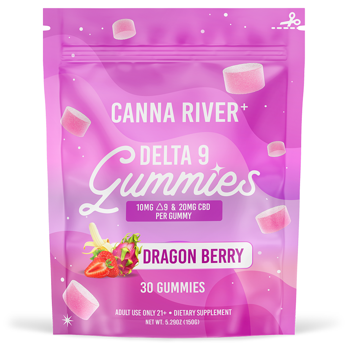 Canna River - Delta 9 Gummies - Dragon Berry - 30 Gummies (10MG Delta 9 & 20MG CBD Each)