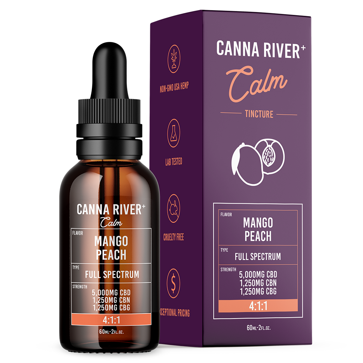 Canna River - Full Spectrum CBD/CBG Wellness Tincture - Mango Peach - 60mL