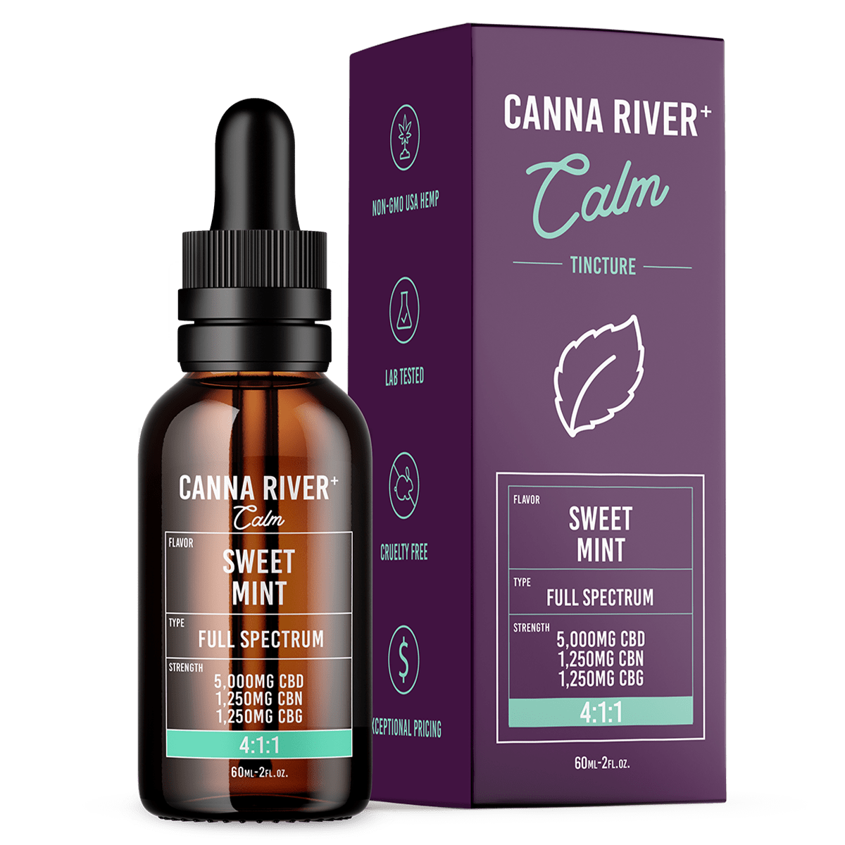 Canna River - Full Spectrum CBD/CBN/CBG Calm Tincture - Sweet Mint - 60mL