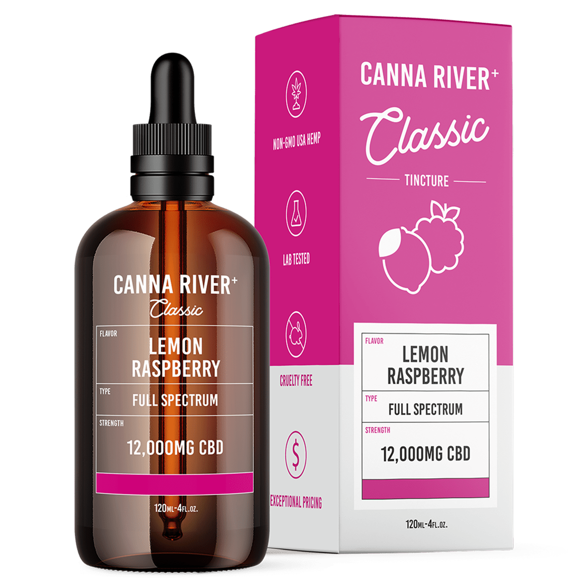 Canna River - Full Spectrum CBD Classic Tincture - Lemon Raspberry - 120mL