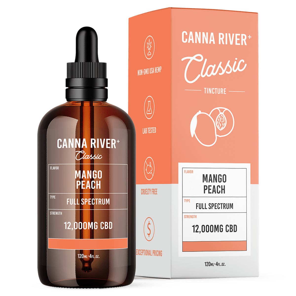 Canna River - Full Spectrum CBD Classic Tincture - Mango Peach - 120mL