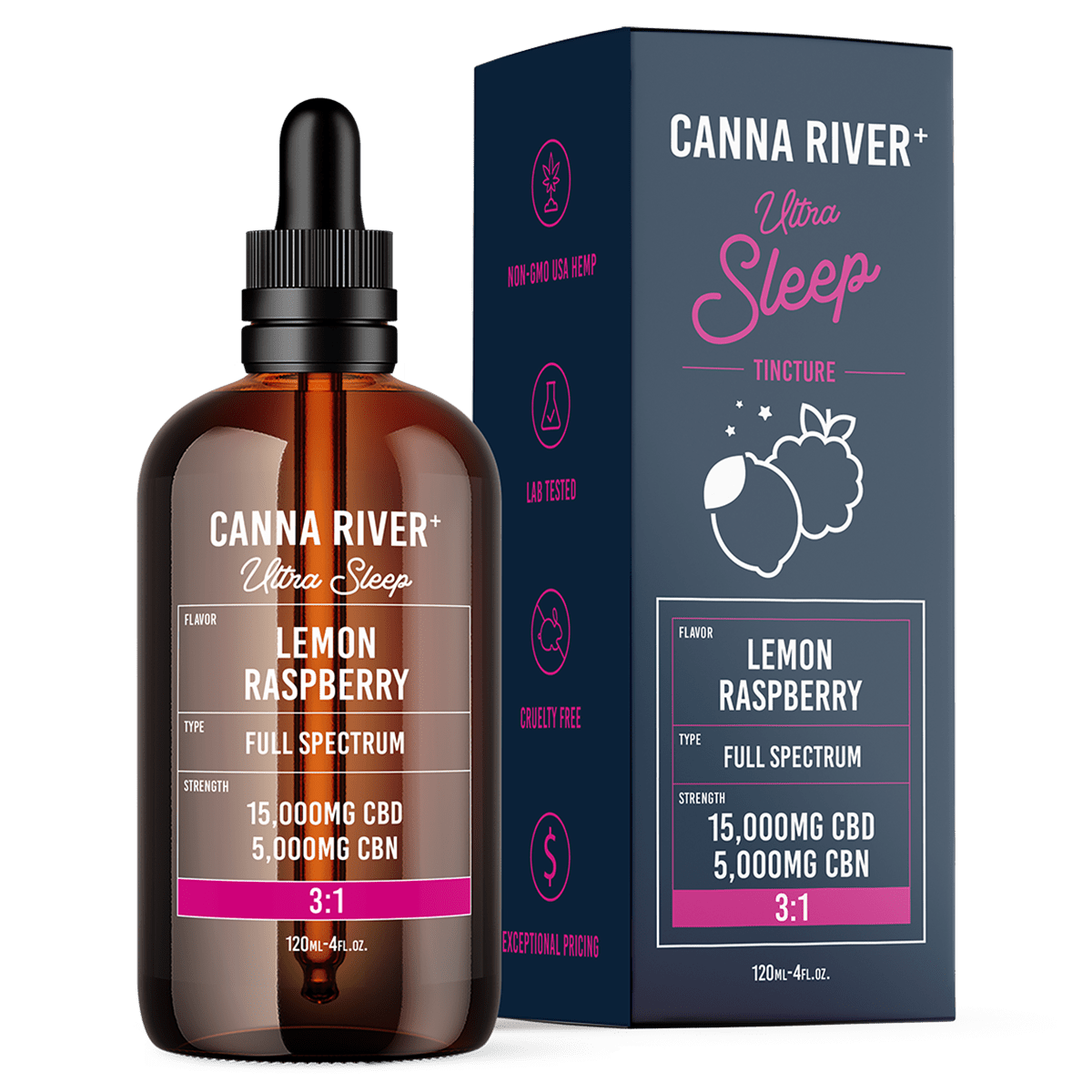 Canna River - Full Spectrum CBD/CBN Ultra Sleep Tincture - Lemon Raspberry - 120mL