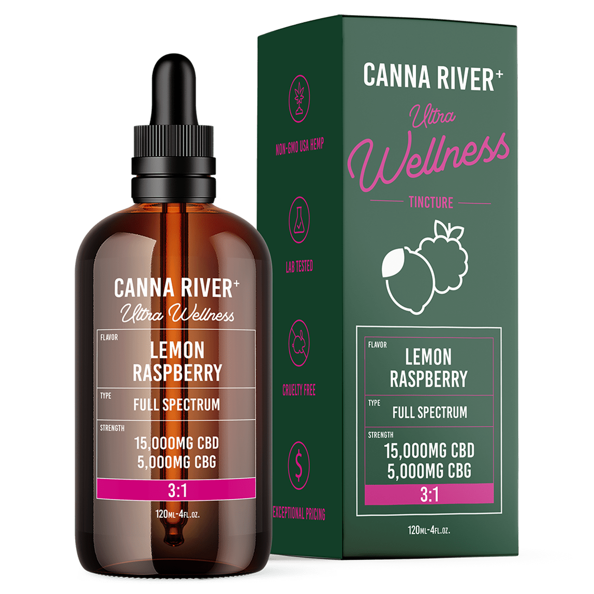 Full Spectrum Raspberry Canna River - Full Spectrum CBD/CBG Ultra Wellness Tincture - Lemon Ra ...
