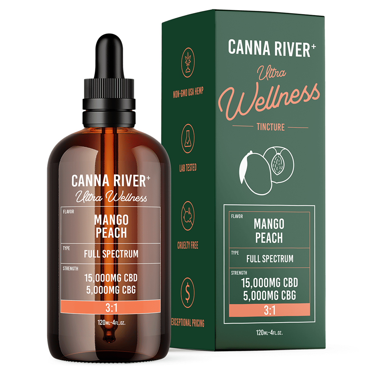 Canna River - Full Spectrum CBD/CBG Ultra Wellness Tincture - Mango Peach - 120mL