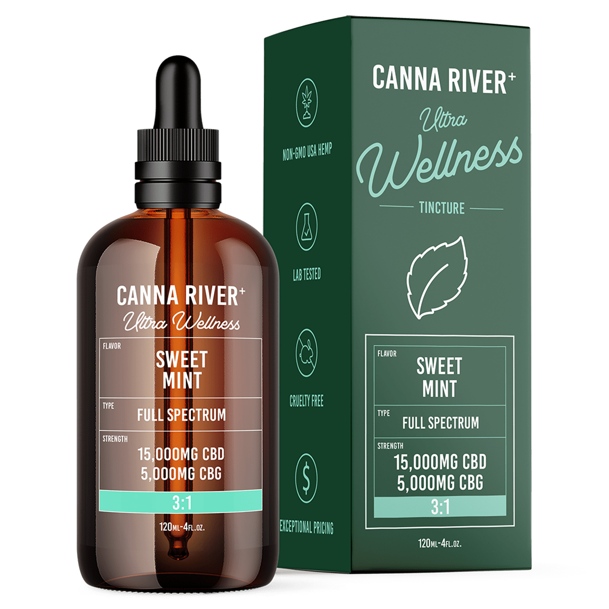 Canna River - Full Spectrum CBD/CBG Ultra Wellness Tincture - Sweet Mint - 120mL