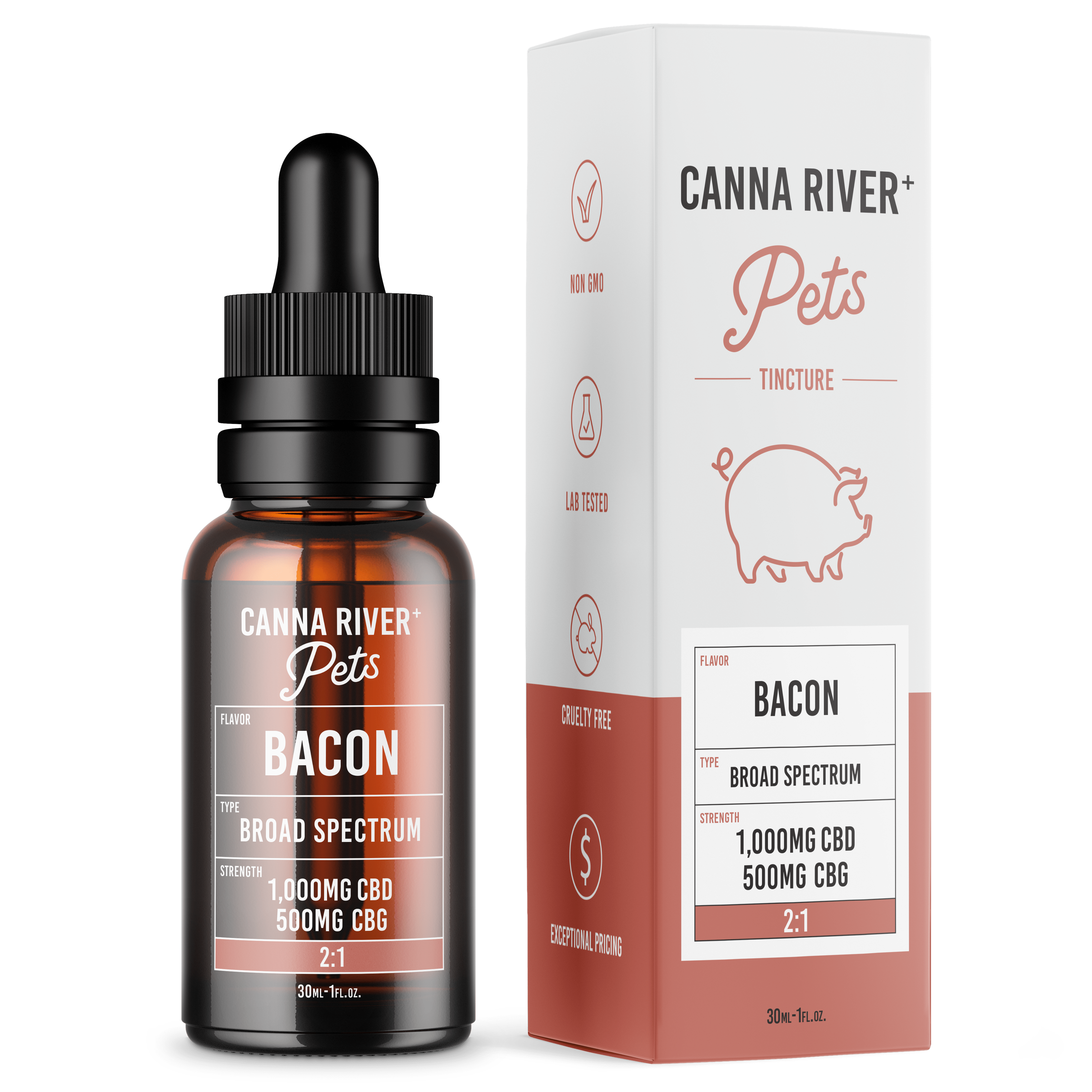 Canna River - Broad Spectrum CBD/CBG Pet Tincture - Bacon - 30mL
