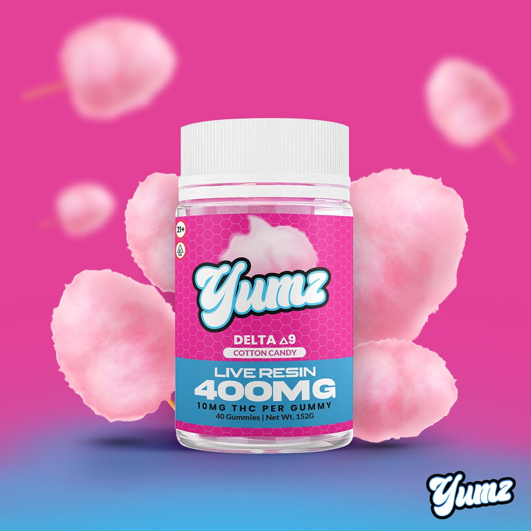 Yumz Lab - Delta 9 - Live Resin - THC Gummies - Cotton Candy - 400MG - Farm Bill Compliant - 40 Gummies (10MG THC Each)