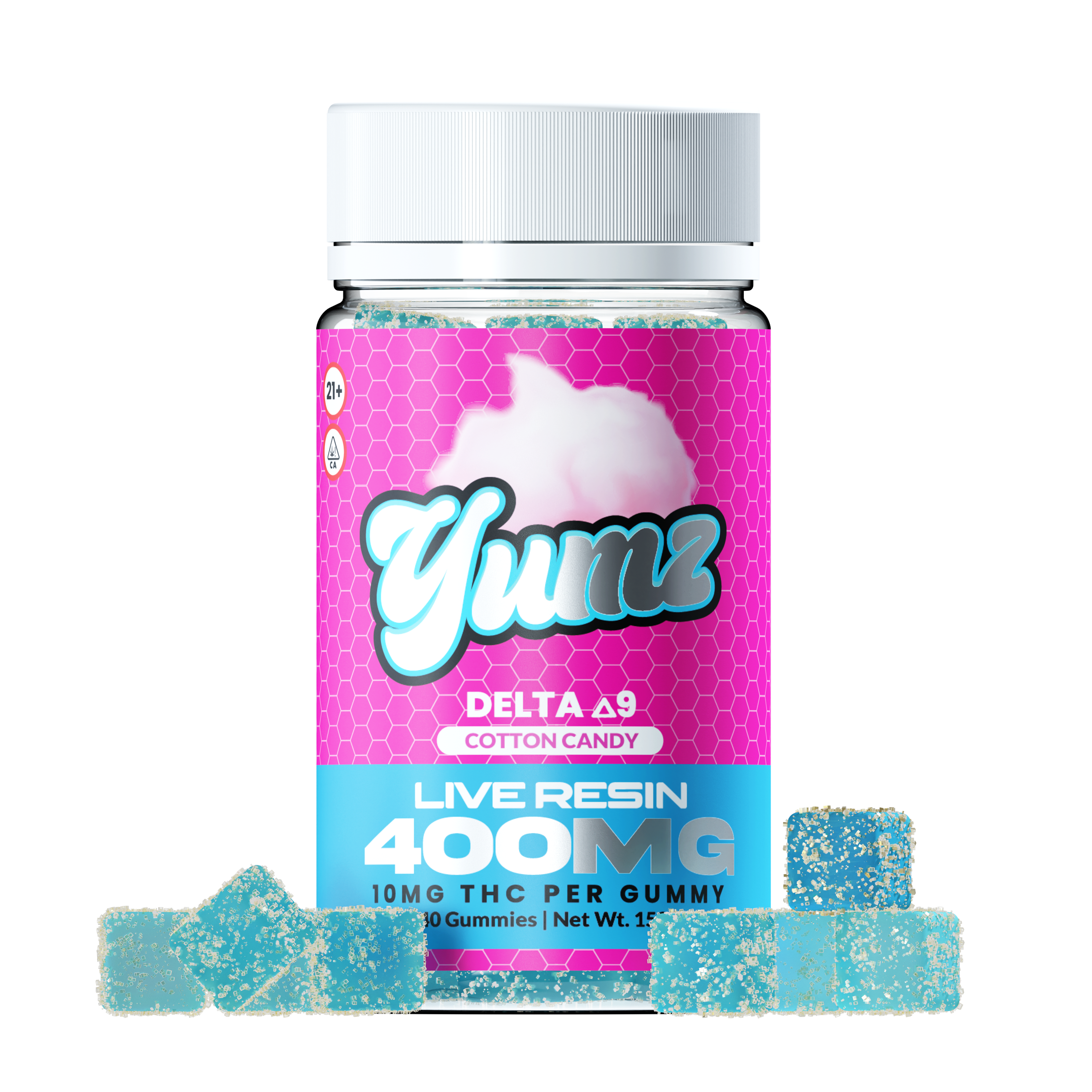 Yumz Lab - Delta 9 - Live Resin - THC Gummies - Cotton Candy - 400MG - Farm Bill Compliant - 40 Gummies (10MG THC Each)