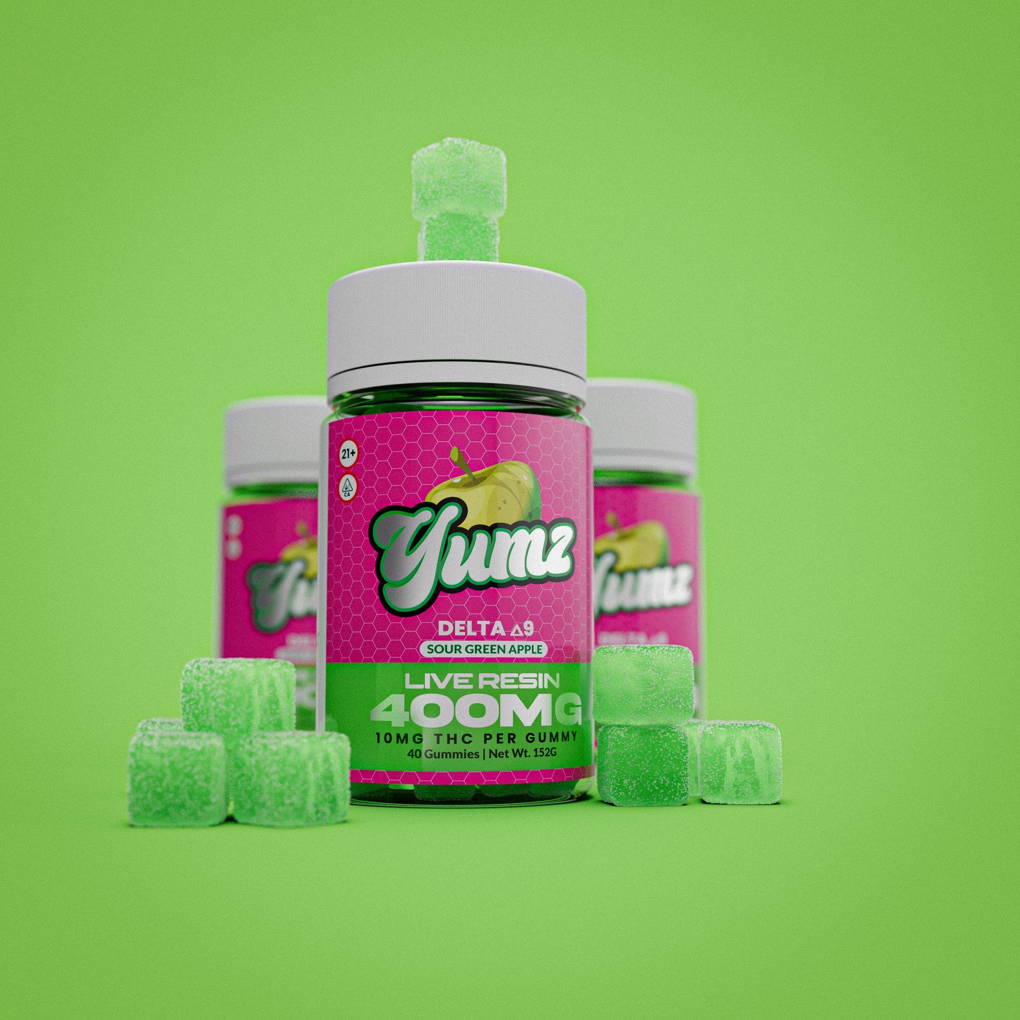 Yumz Lab - Delta 9 - Live Resin - THC Gummies - Sour Green Apple - 400MG - Farm Bill Compliant - 40 Gummies (10MG THC Each)