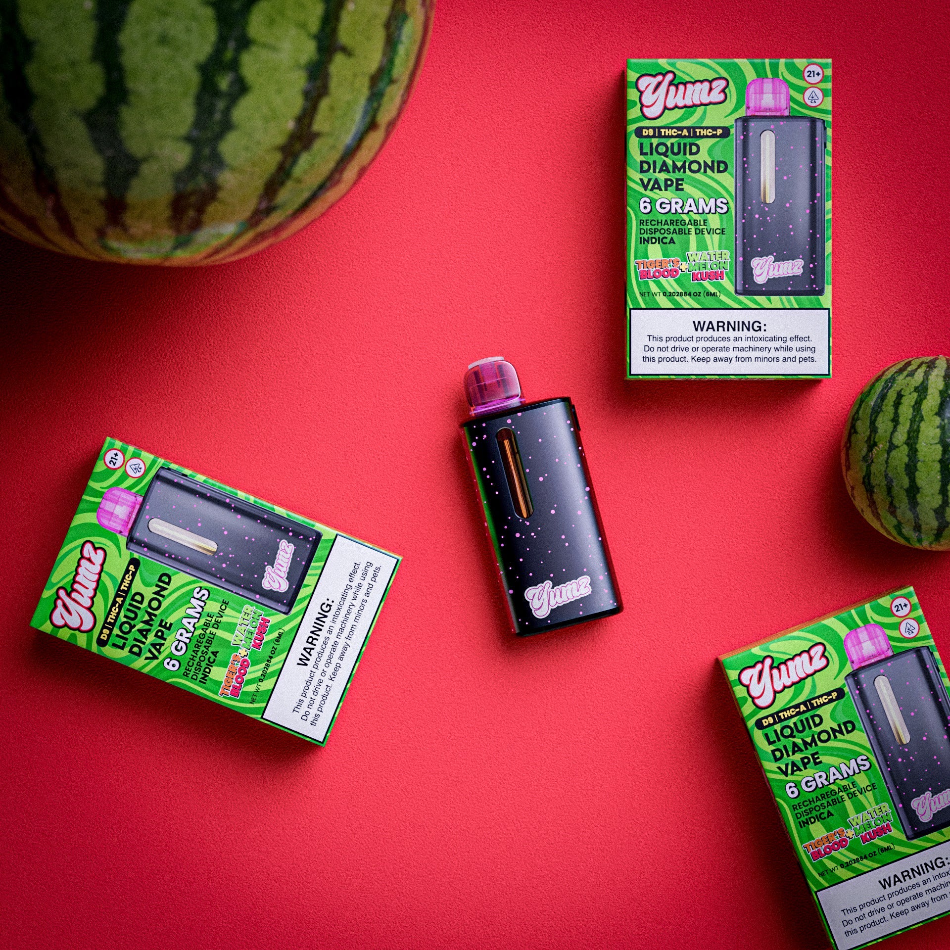 Yumz Lab - THC Disposable Vape - Delta 9 + THC-A + THC-P - Tigers Blood + Watermelon Kush - Indica (6 Grams)